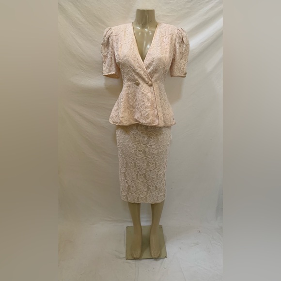 VTG Barbara Chodos For Michael Marcella Size 6 Pink Floral Lace 2pc Skirt Set - Picture 1 of 15